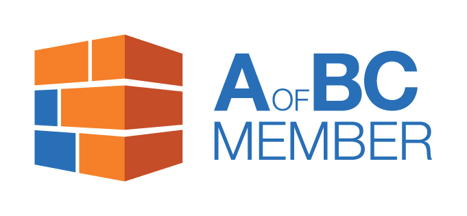 Orange and blue cube logo with text A of BC MEMBER in blue on a white background.